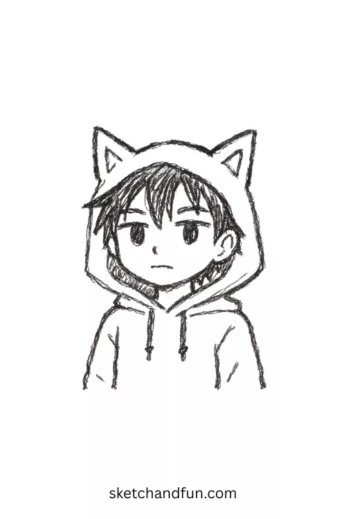 Anime Boy Drawing: Adorable Cat Ears Hoodie Character