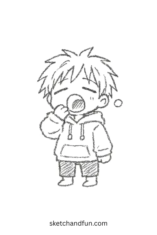 Anime Boy Drawing: Adorable Chibi with Hoodie Yawning