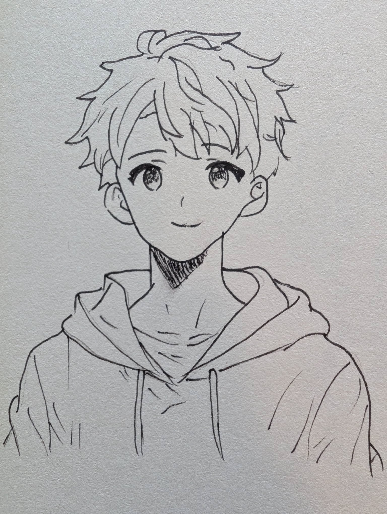 Anime Boy Drawing: Charming Hoodie Character with Short Hair