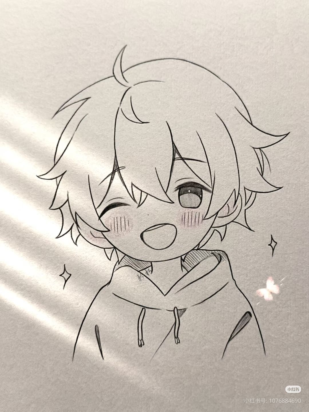 Anime Boy Drawing: Charming Smiling Character with Playful Expression
