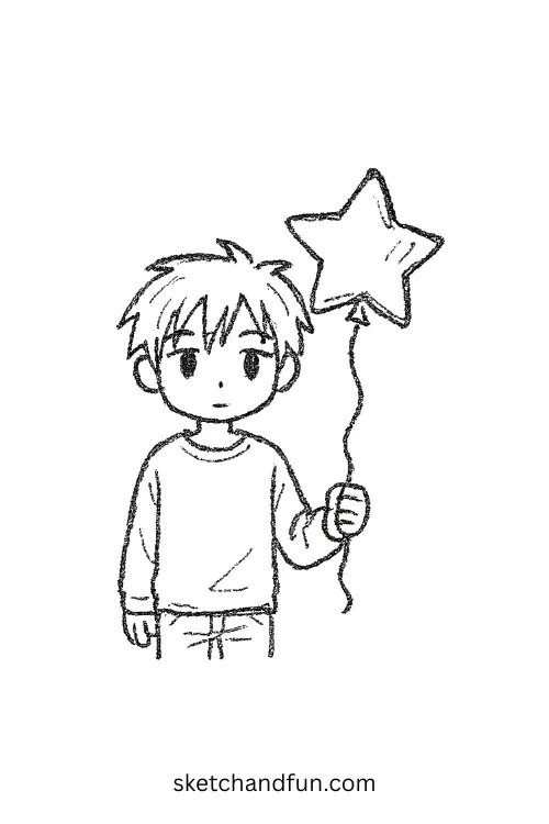 Anime Boy Drawing: Cute Character Holding Star Balloon