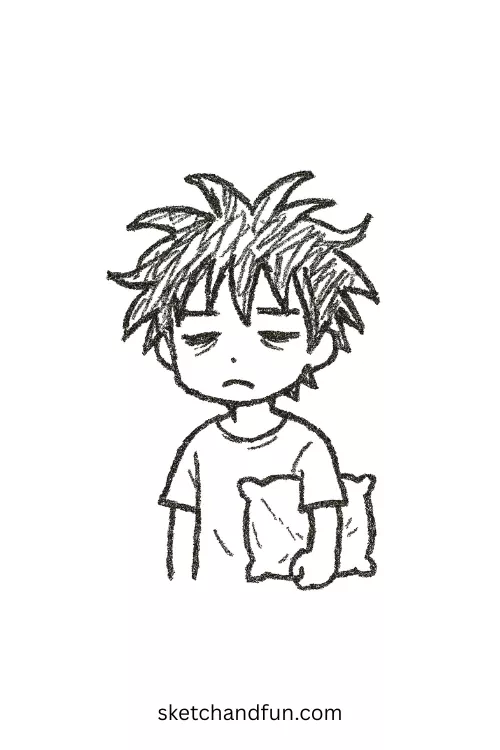 Anime Boy Drawing: Sleepy Character with Messy Hair