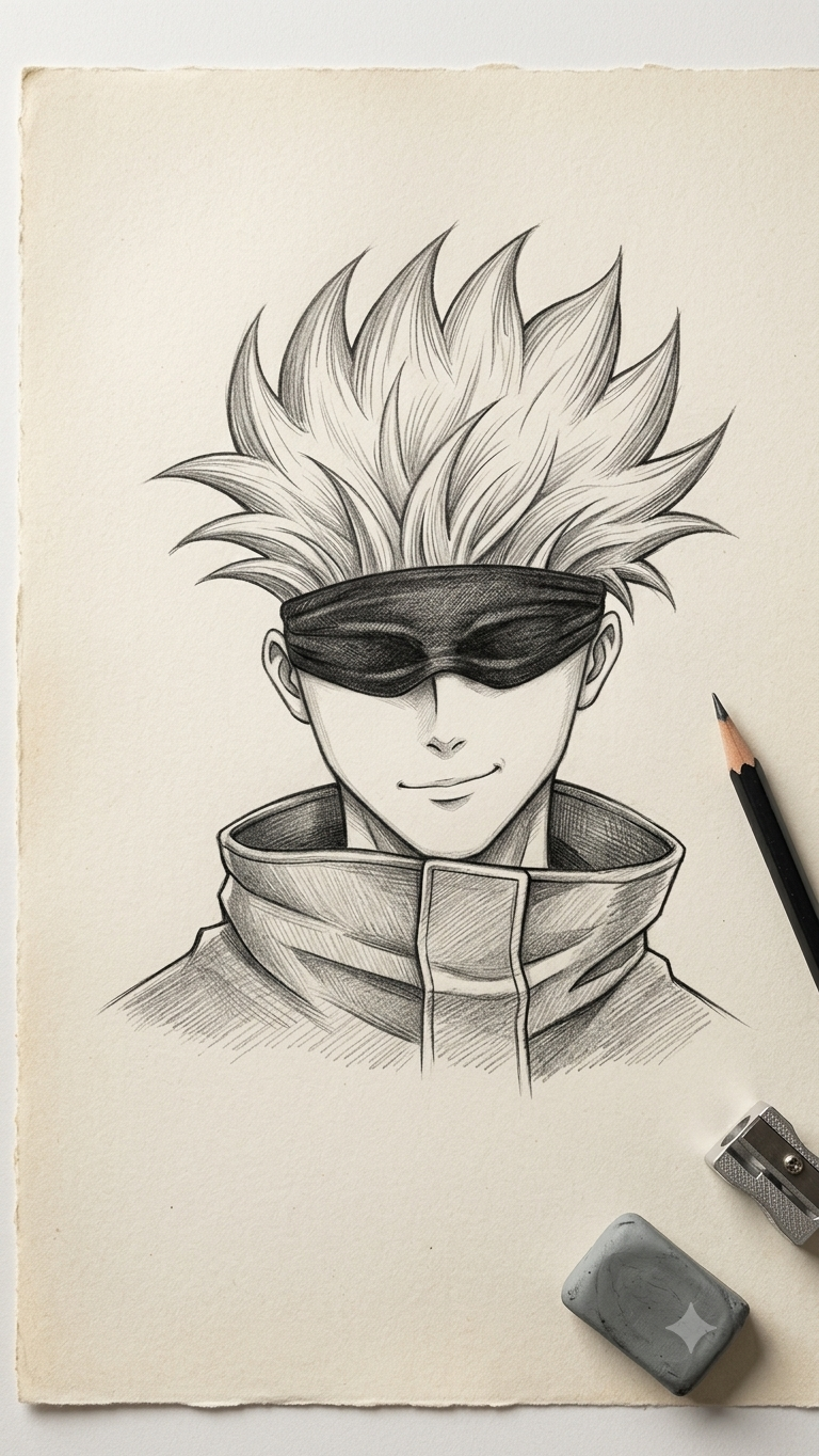 Striking Blindfolded Hero with Spiky Hair