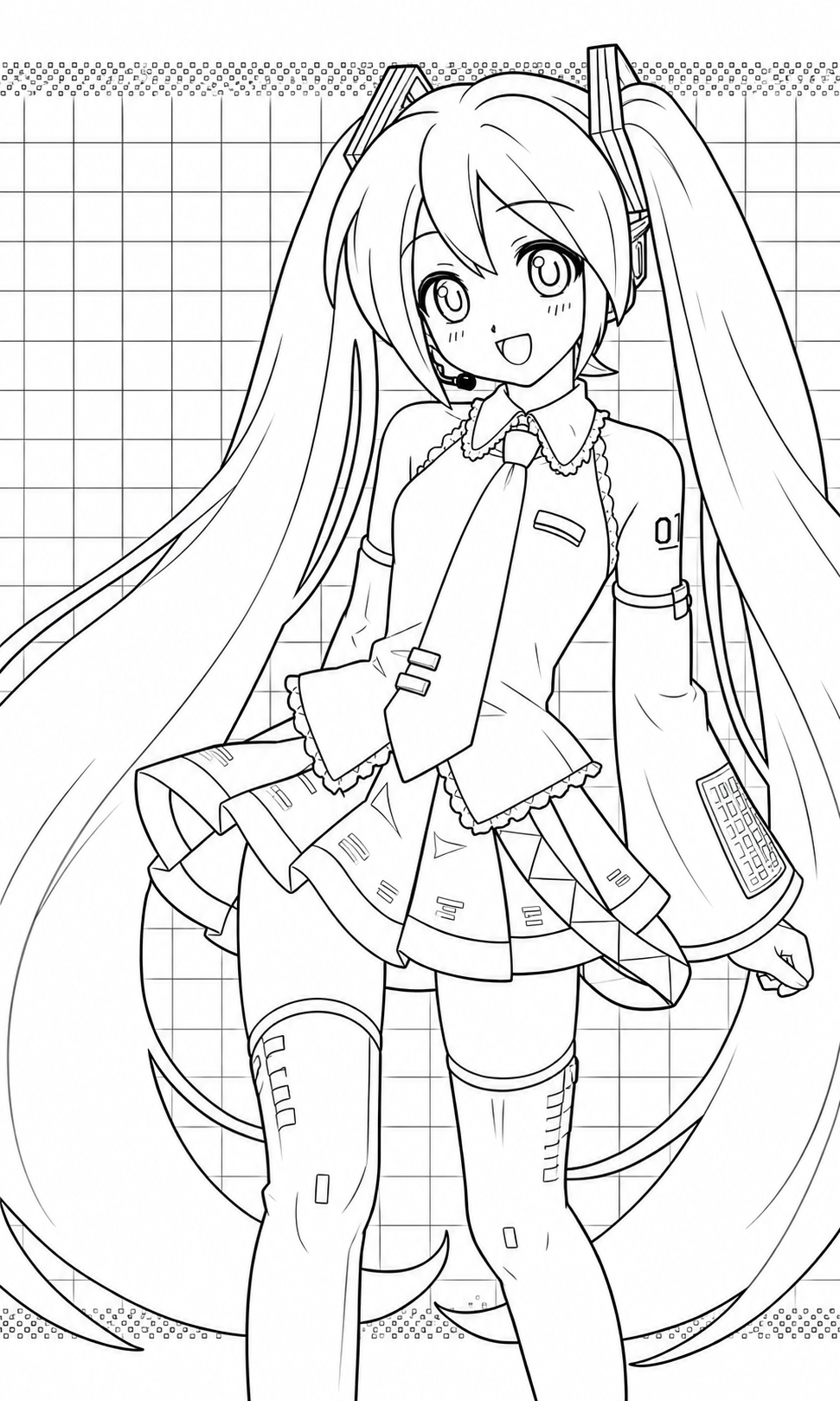 Adorable Hatsune Miku Line Art Drawing