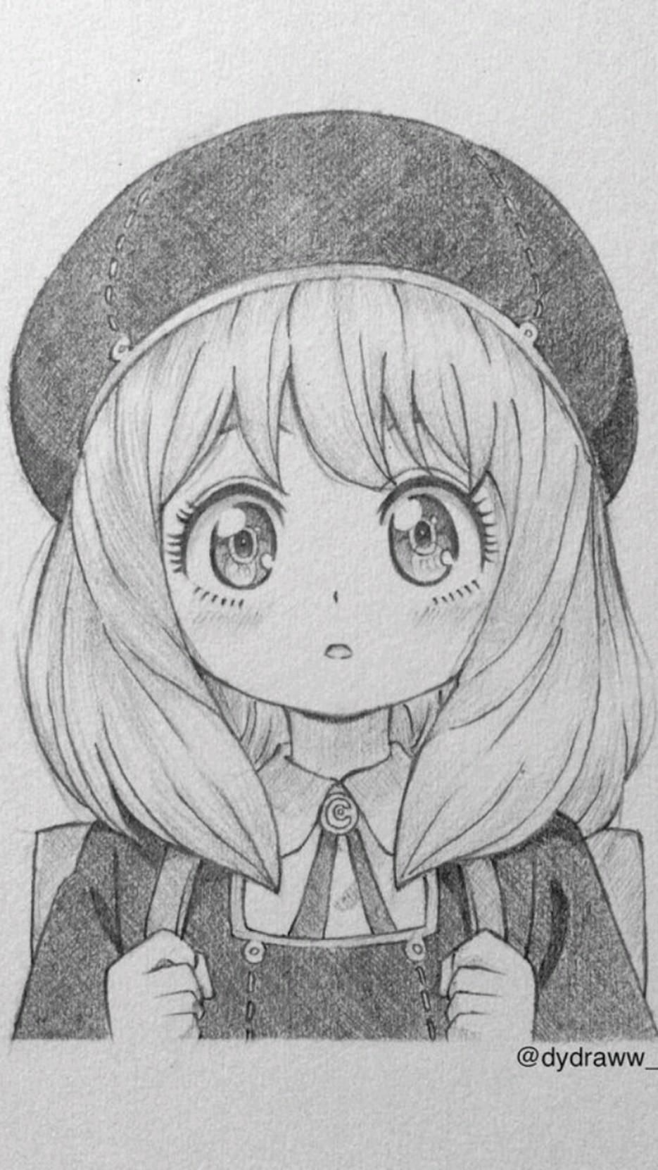 Cute Anime Girl with Backpack Drawing