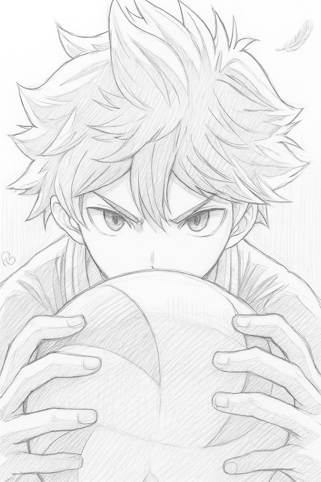 Intense Hinata Shoyo Drawing with Volleyball