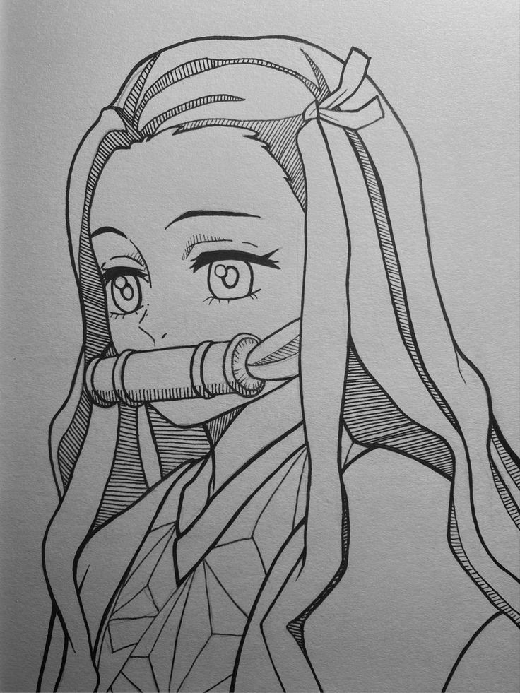 Mesmerizing Nezuko Kamado Line Art Drawing