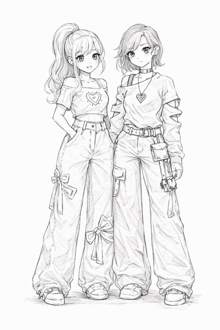 Stylish Girl Duo Drawing