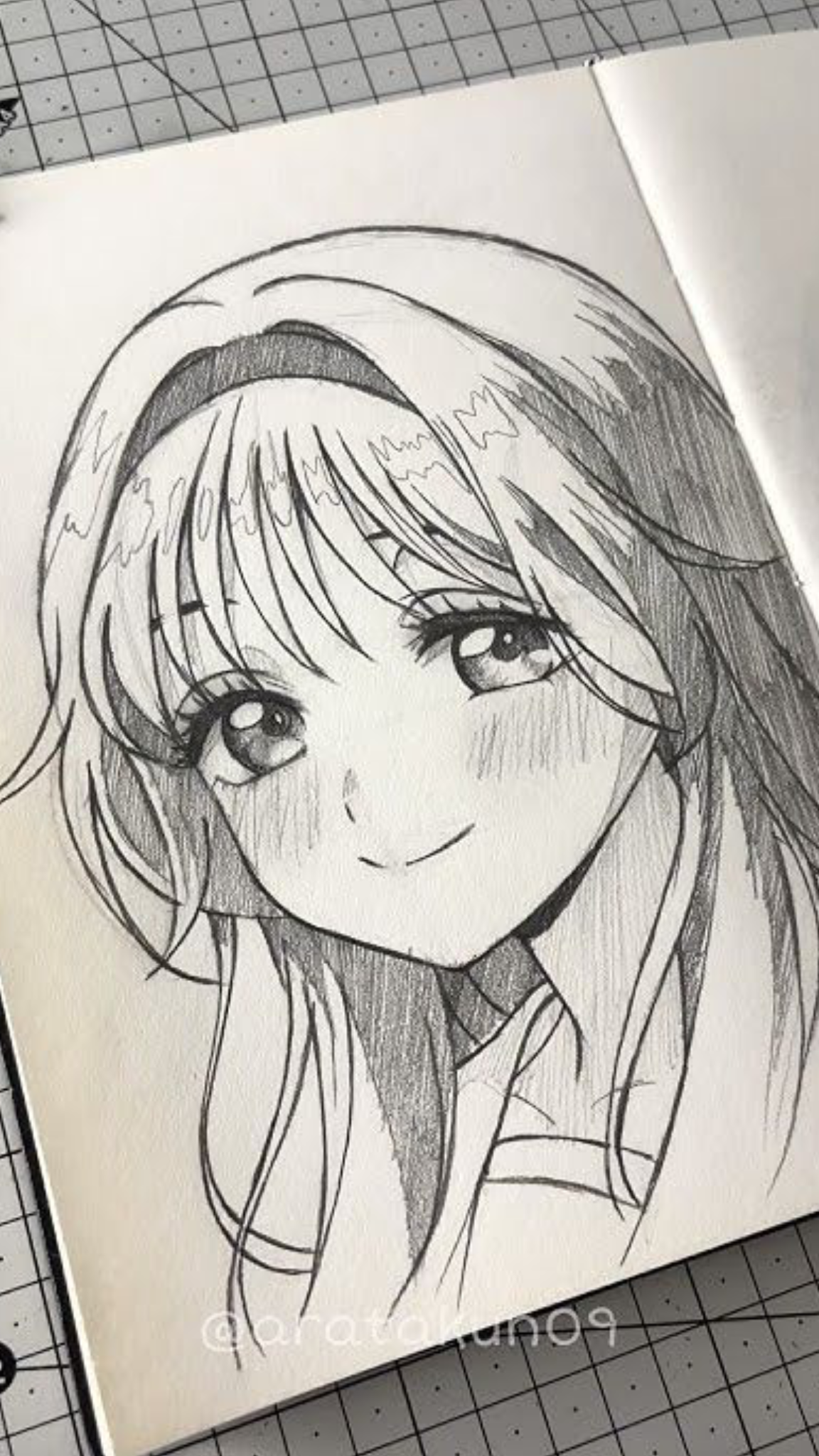Adorable Girl with Blushing Smile Sketch