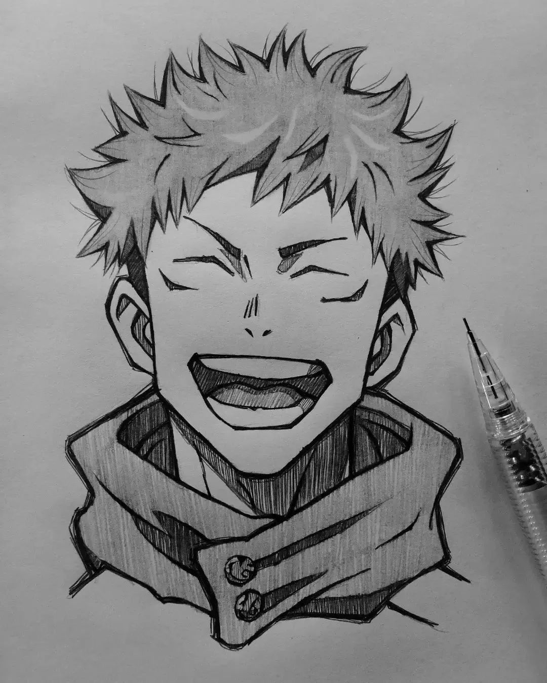 Excited Character with Spiky Hair and Big Smile