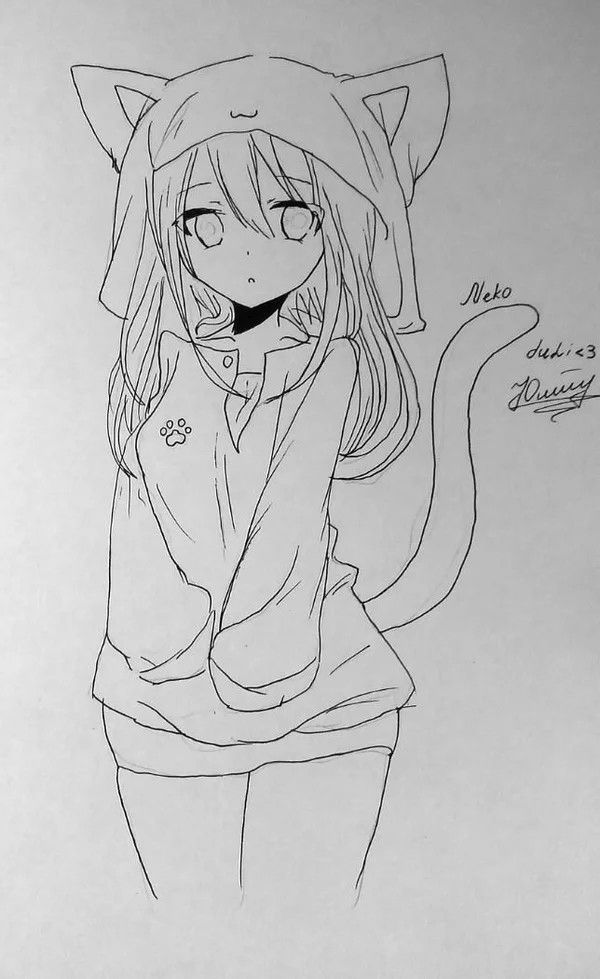 Adorable Neko Girl in Cat Ears Hoodie