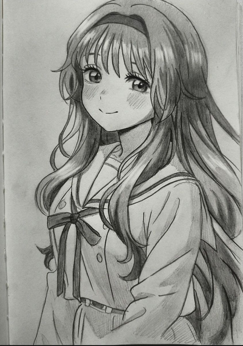 Charming Girl in Sailor Uniform with Long Hair