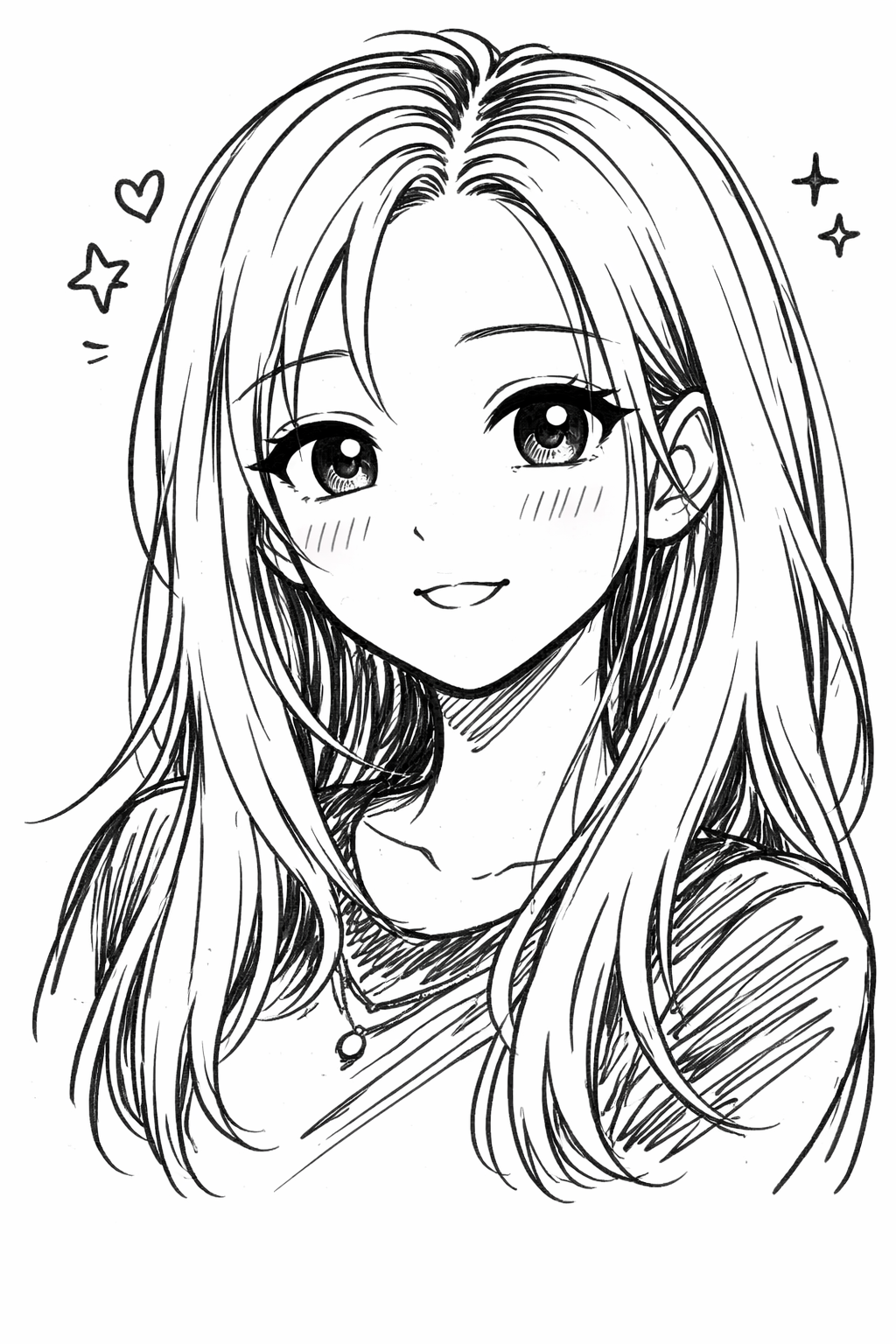 Charming Girl with Beautiful Long Hair and Sparkling Eyes