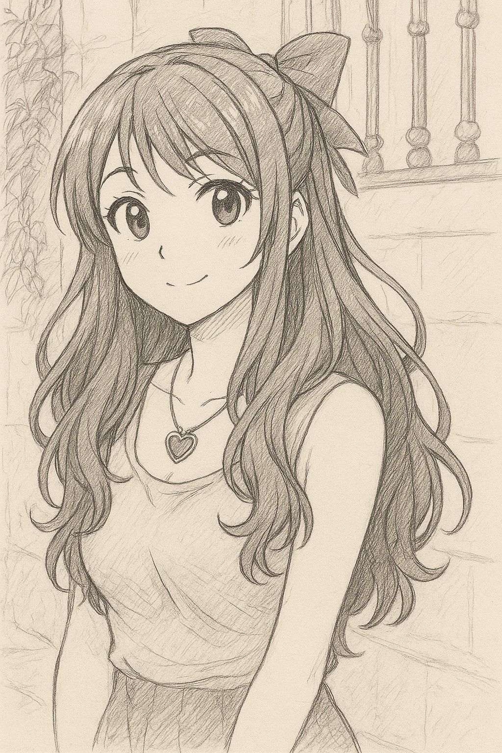 Charming Girl with Long Hair and Heart Necklace