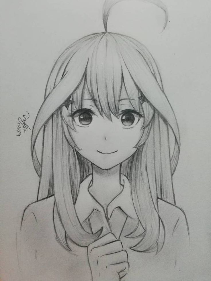 Charming Girl with Long Hair and School Uniform