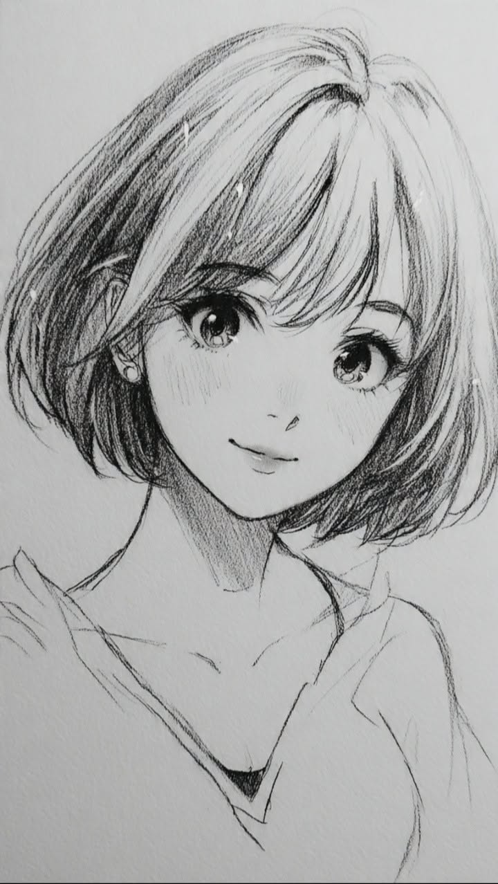 Charming Girl with Short Hair and Bright Smile