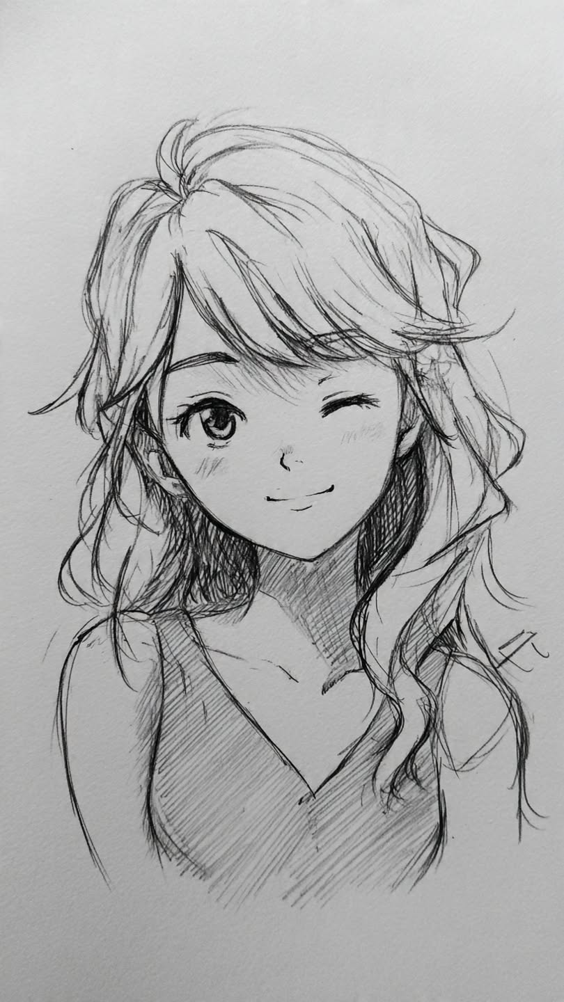 Charming Girl with Wavy Hair and Playful Smile
