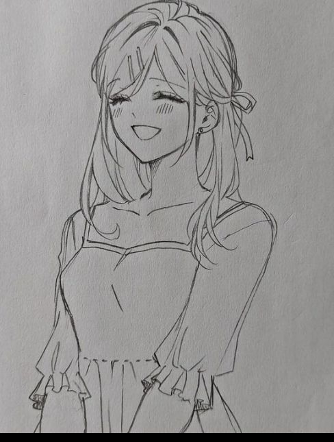 Cheerful Girl with Blush and Ruffled Dress