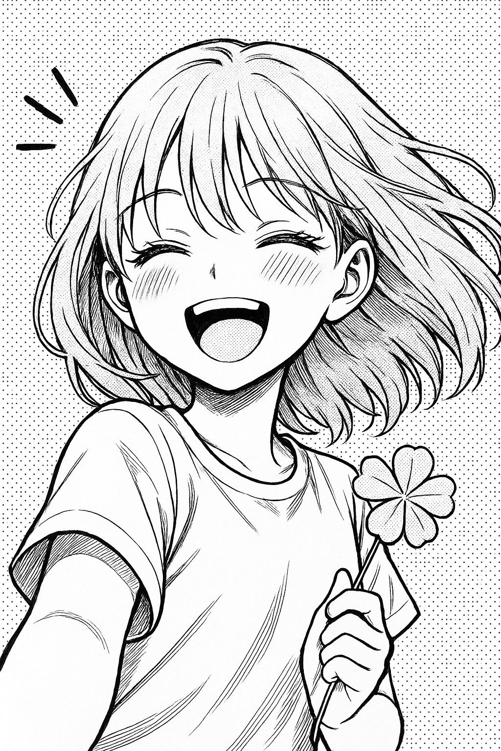 Cheerful Girl with Flower and Short Hair