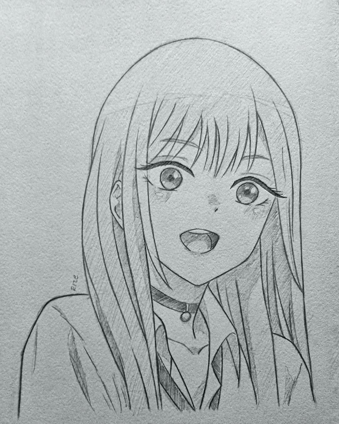 Cheerful Girl with Long Hair and Choker