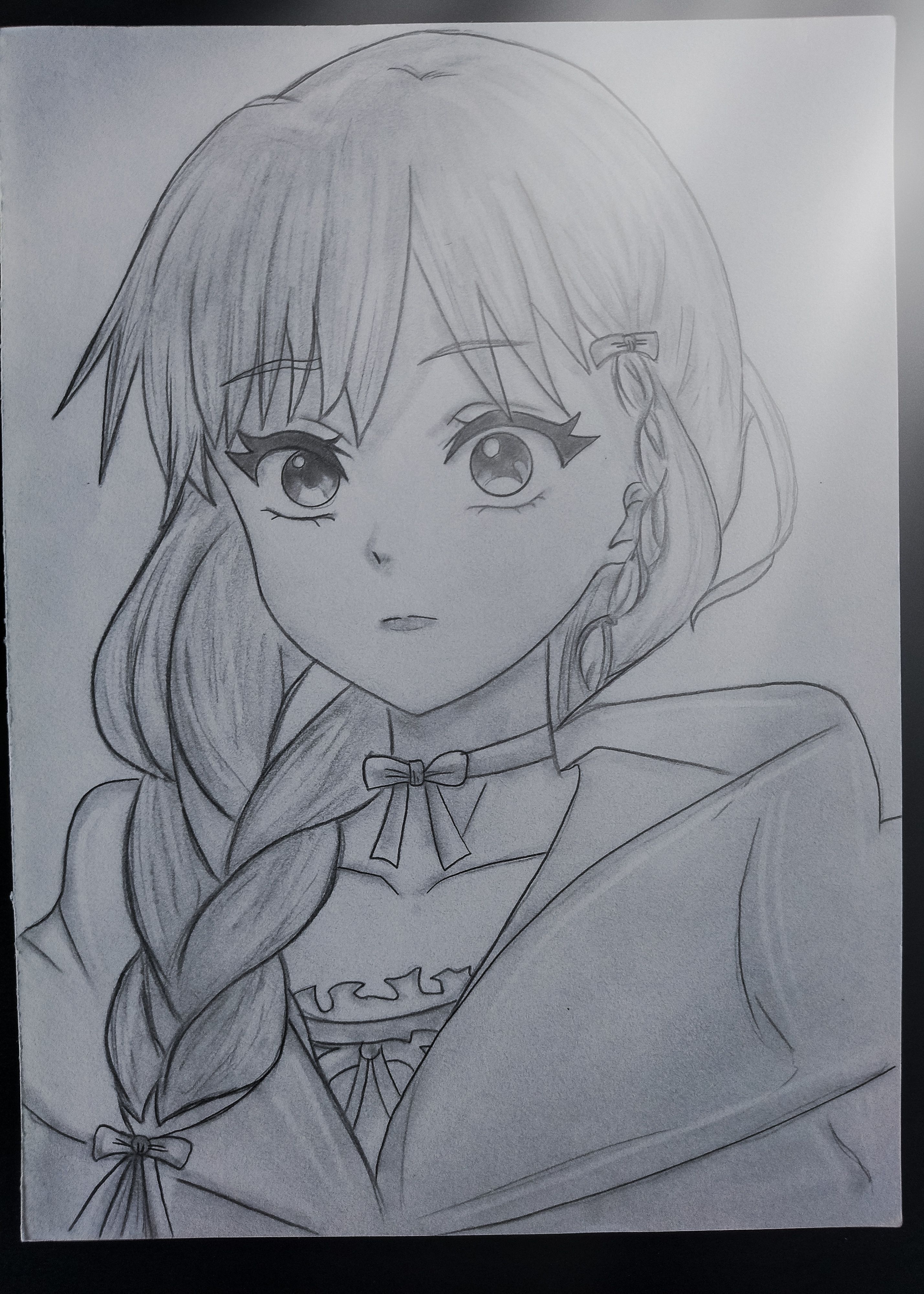 Elegant Girl with Braid and Cloak Sketch