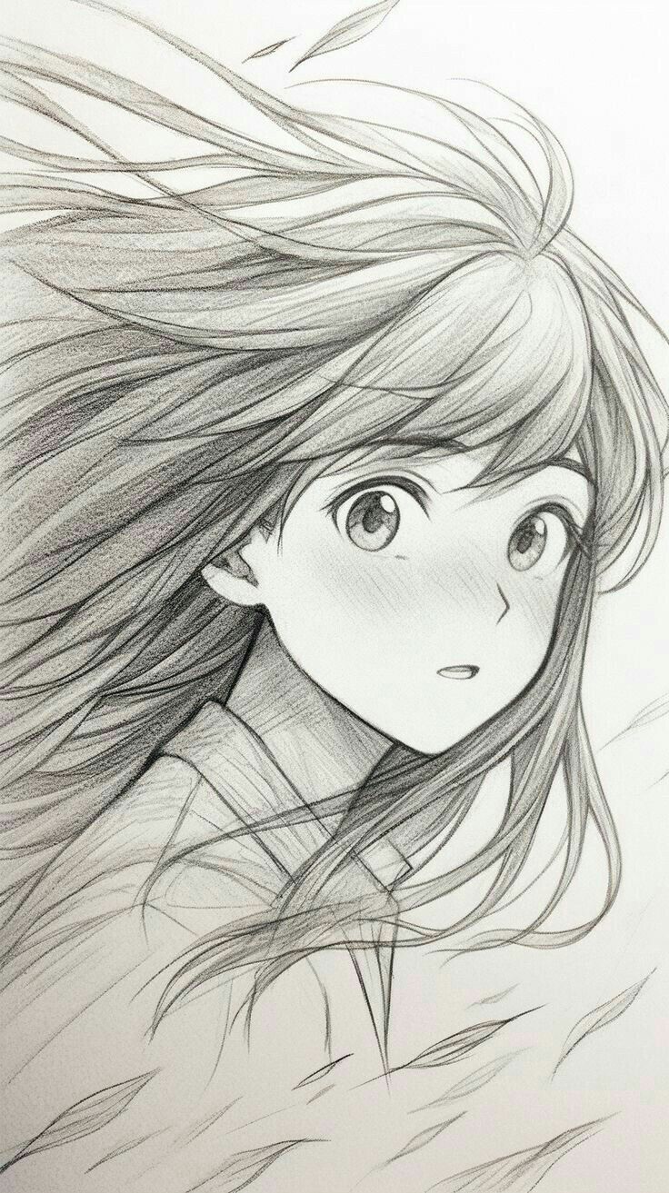 Elegant Girl with Flowing Hair and Dreamy Expression