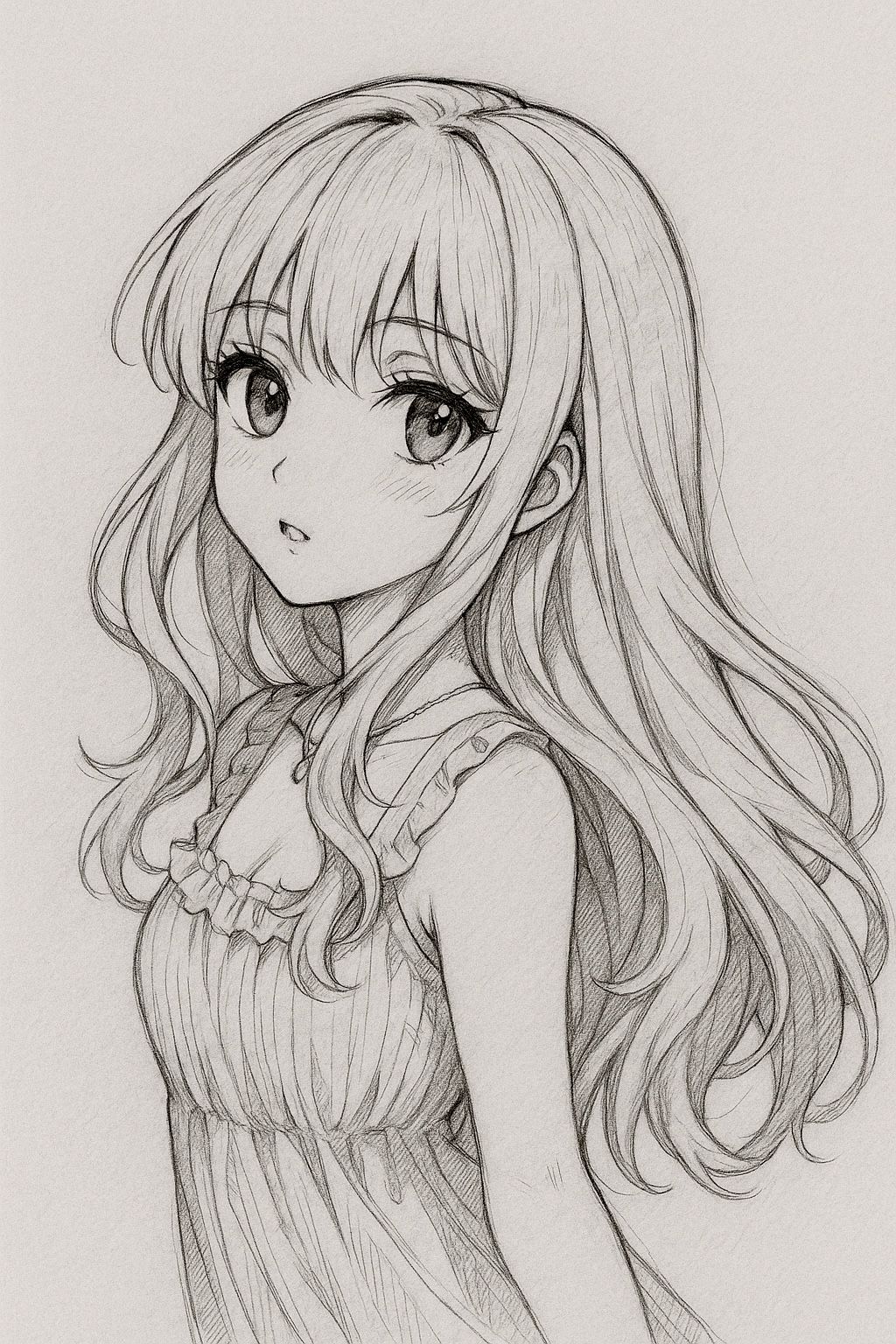 Elegant Girl with Long Flowing Hair in Dress