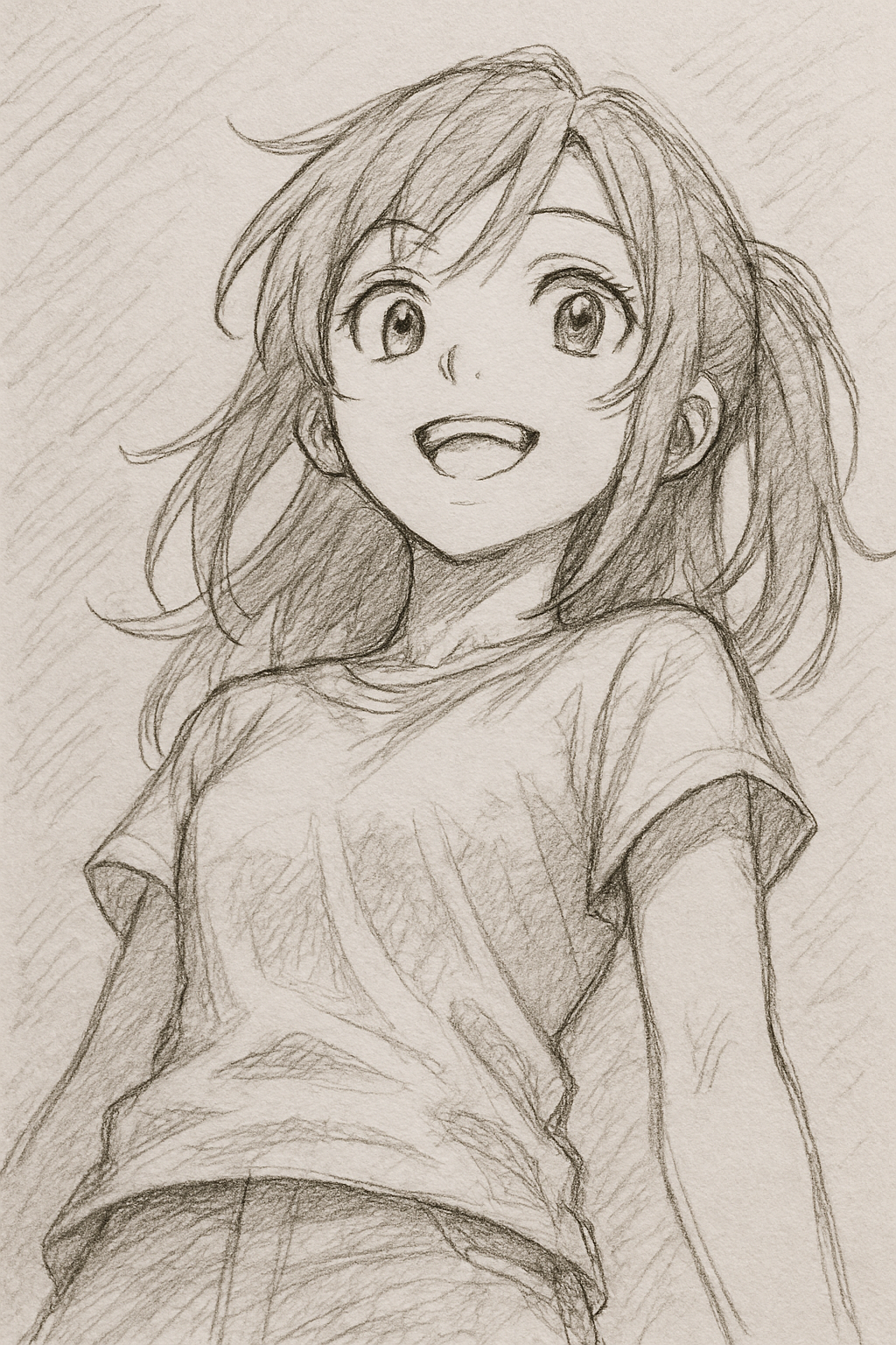Happy Girl with Flowing Hair in Casual Outfit