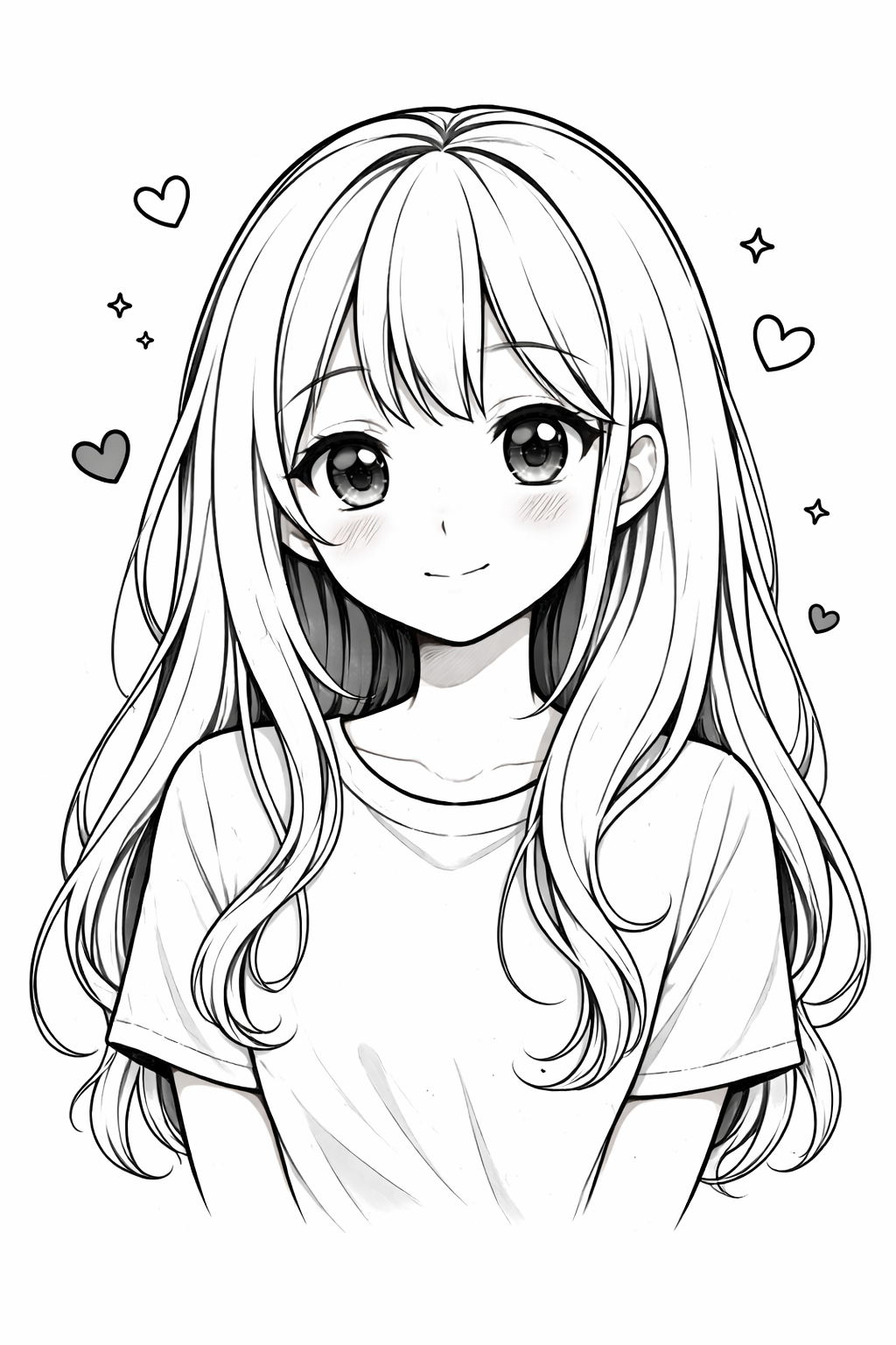 Sweet Girl with Long Hair and Heart Accents