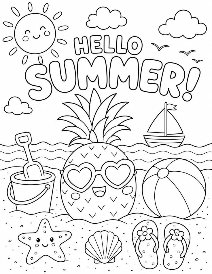 Beach Drawings: Adorable Pineapple Celebrating Summer Fun