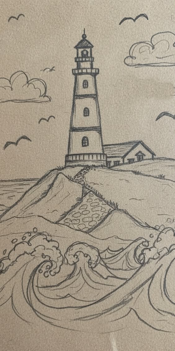 Charming Lighthouse on Rocky Shore with Waves
