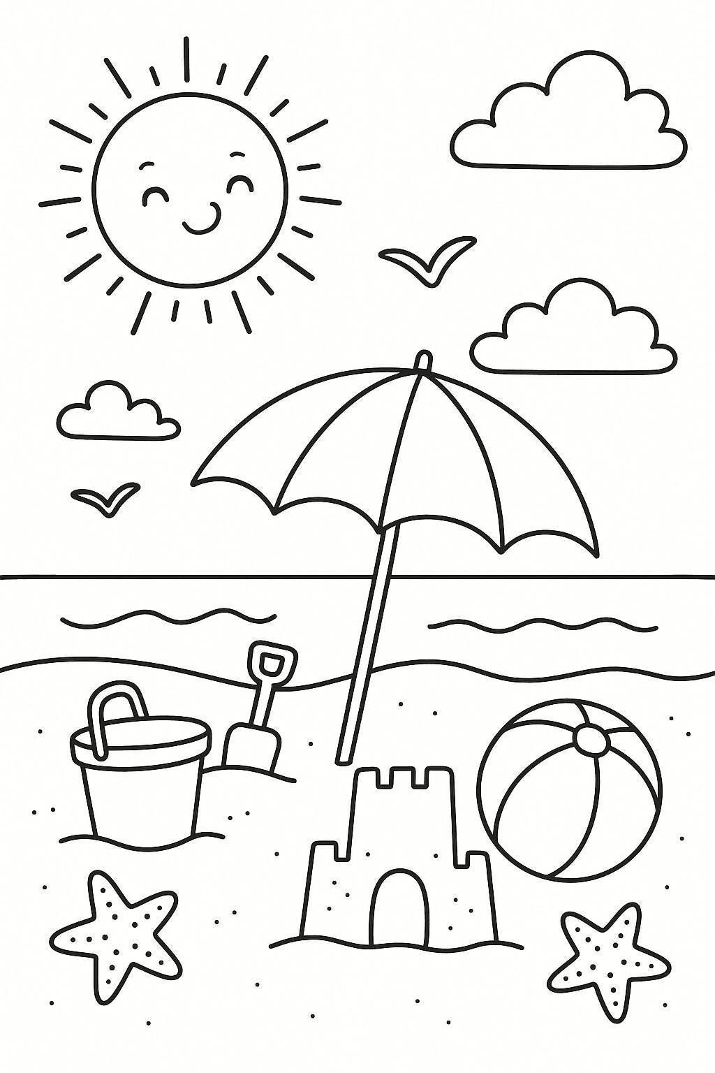 Beach Drawings: Fun Beach Scene with Umbrella and Sandcastle