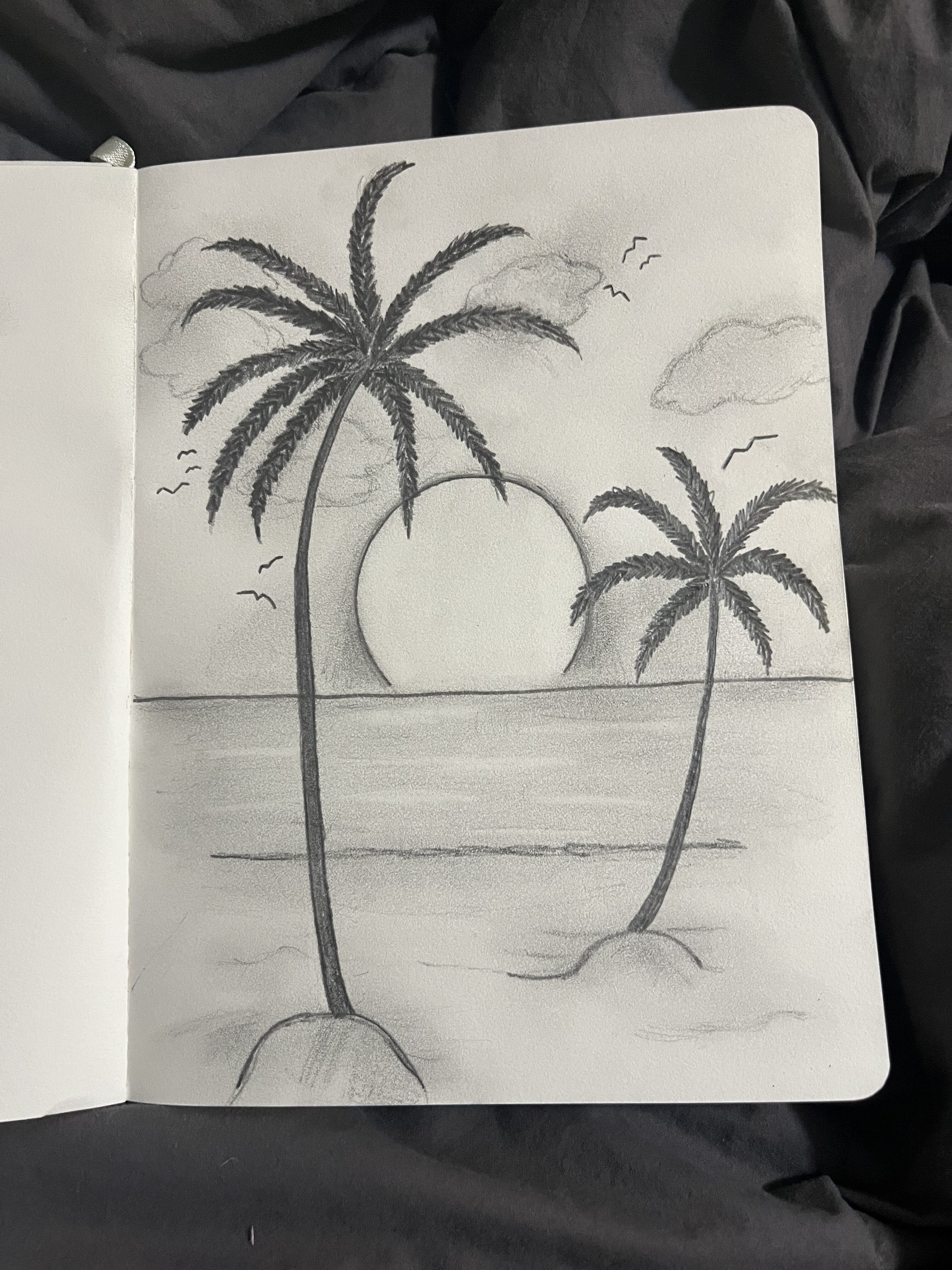 Serene Sunset with Palm Trees by the Ocean