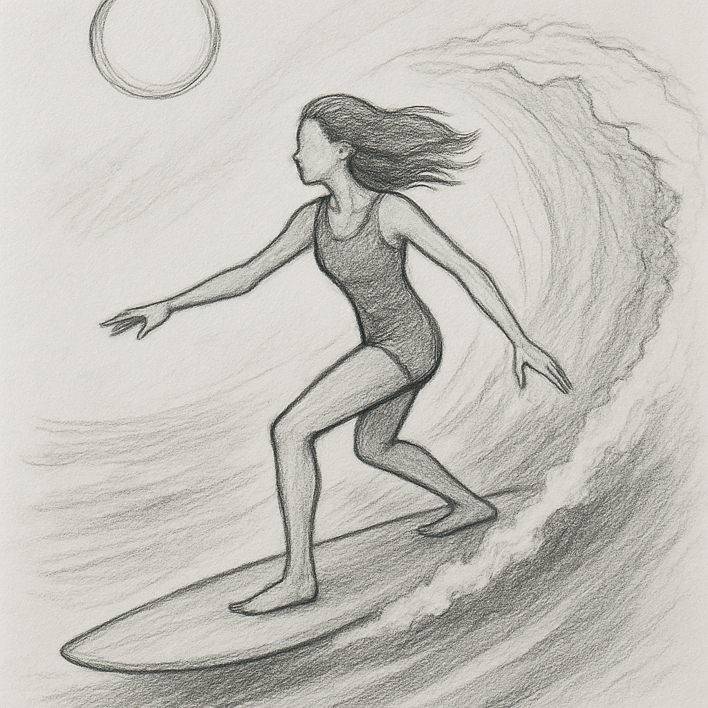 Surfer Riding Waves in Dynamic Motion
