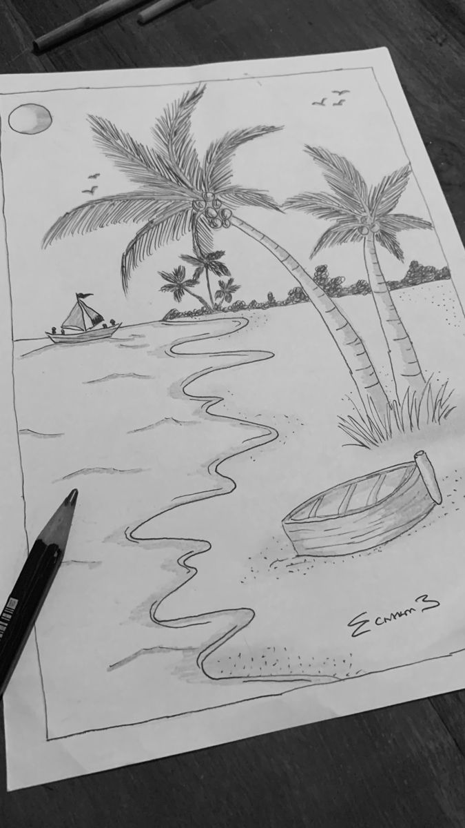 Tranquil Palm Trees and Serene Boat on Shore