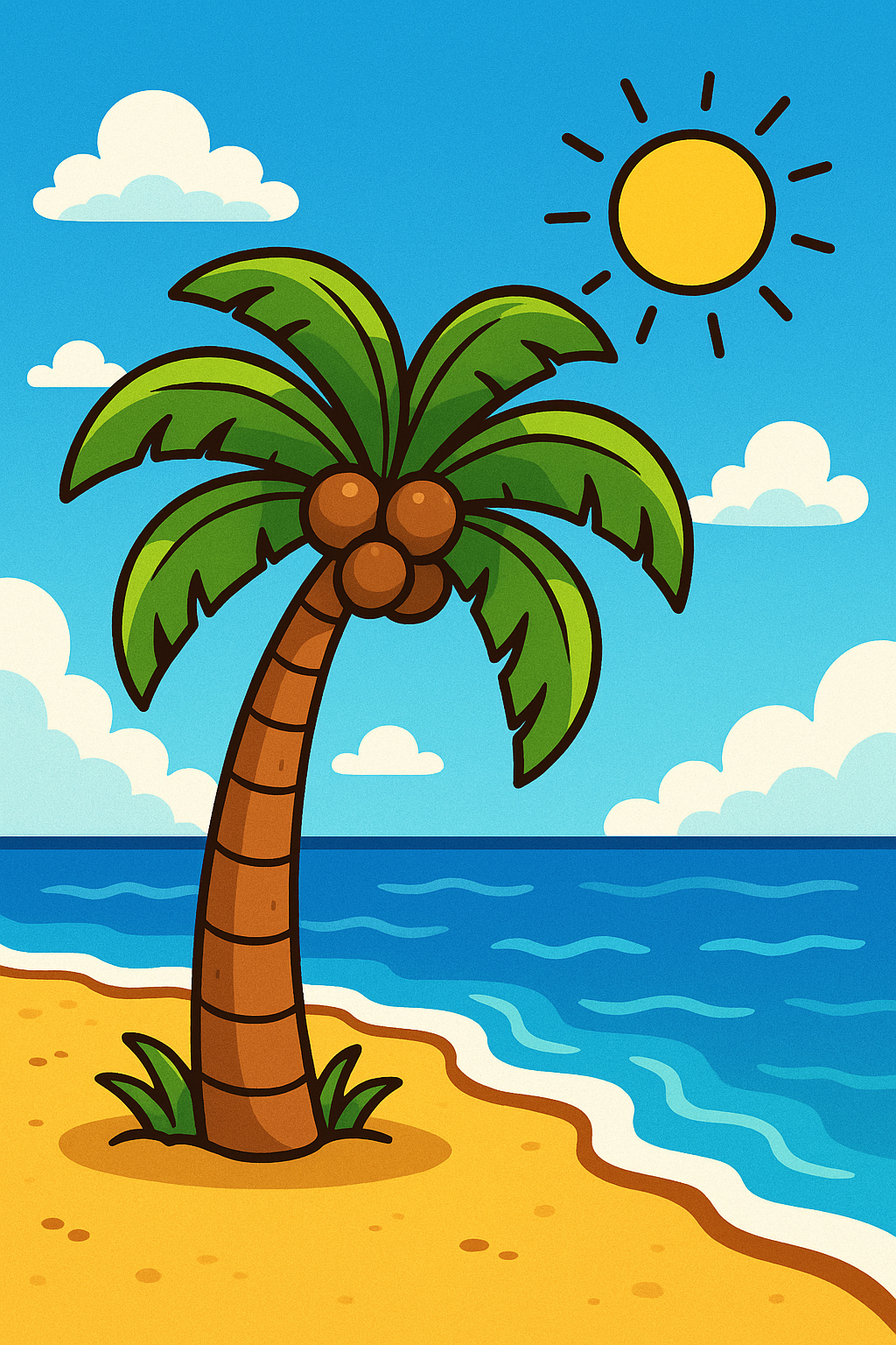 Beach Drawings: Vibrant Palm Tree Under Sunny Skies