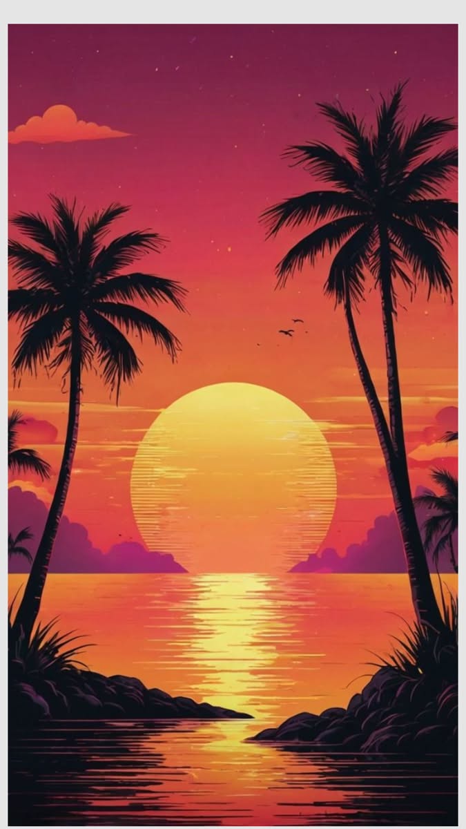 Vibrant Sunset Over Tropical Palms