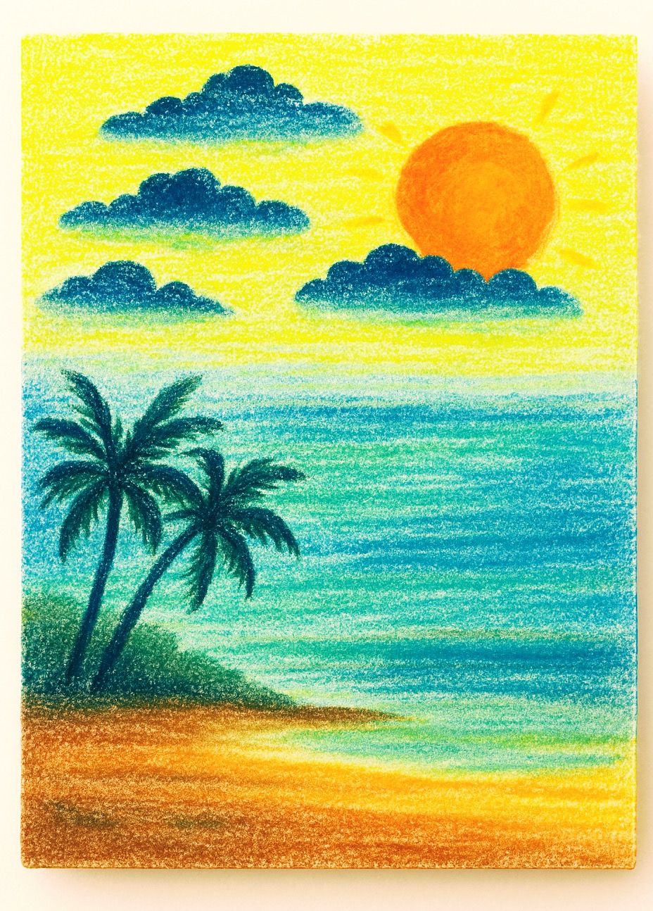 Vibrant Sunset with Palm Trees and Ocean View