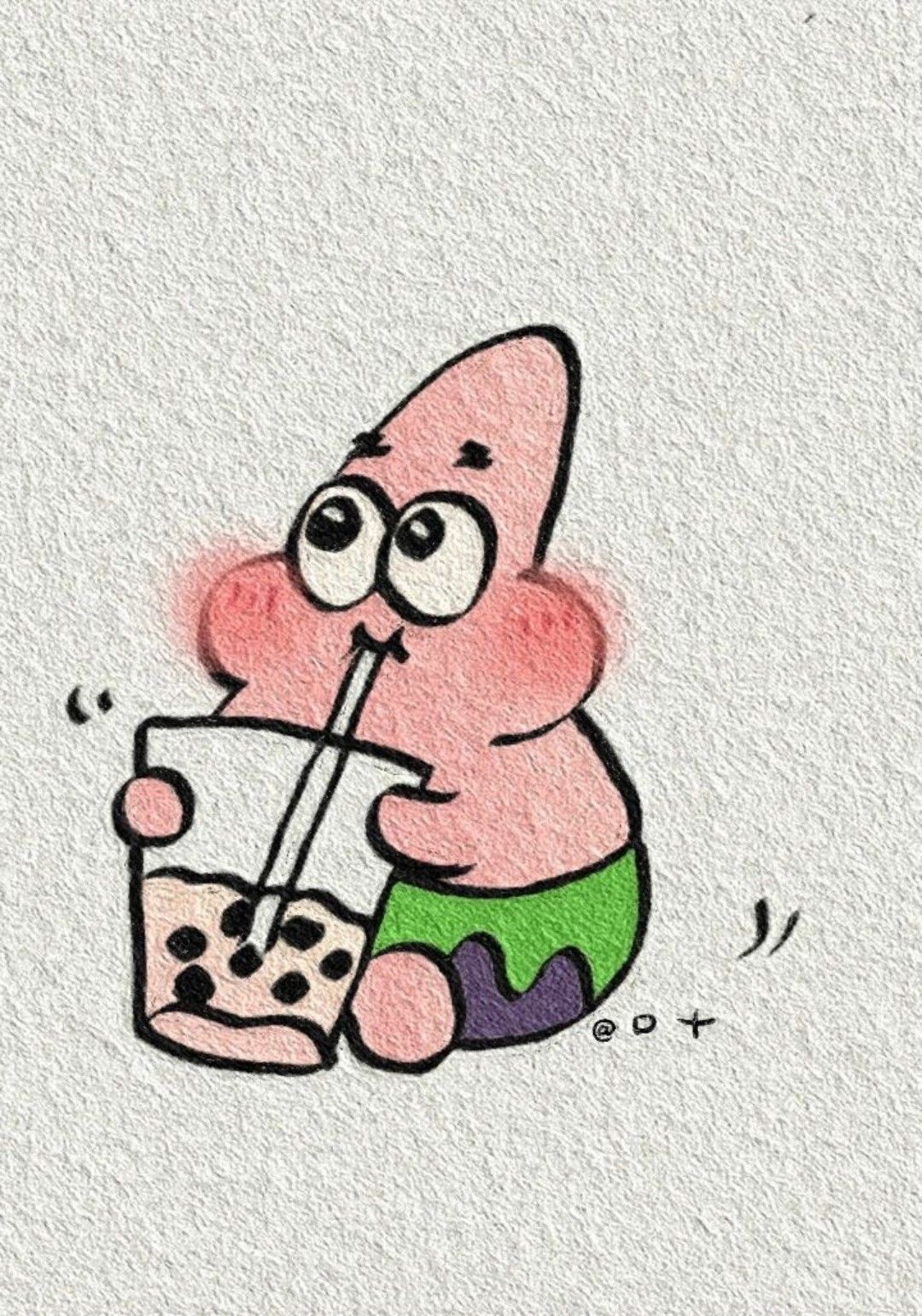 Adorable Patrick Star Drawing with Boba Tea