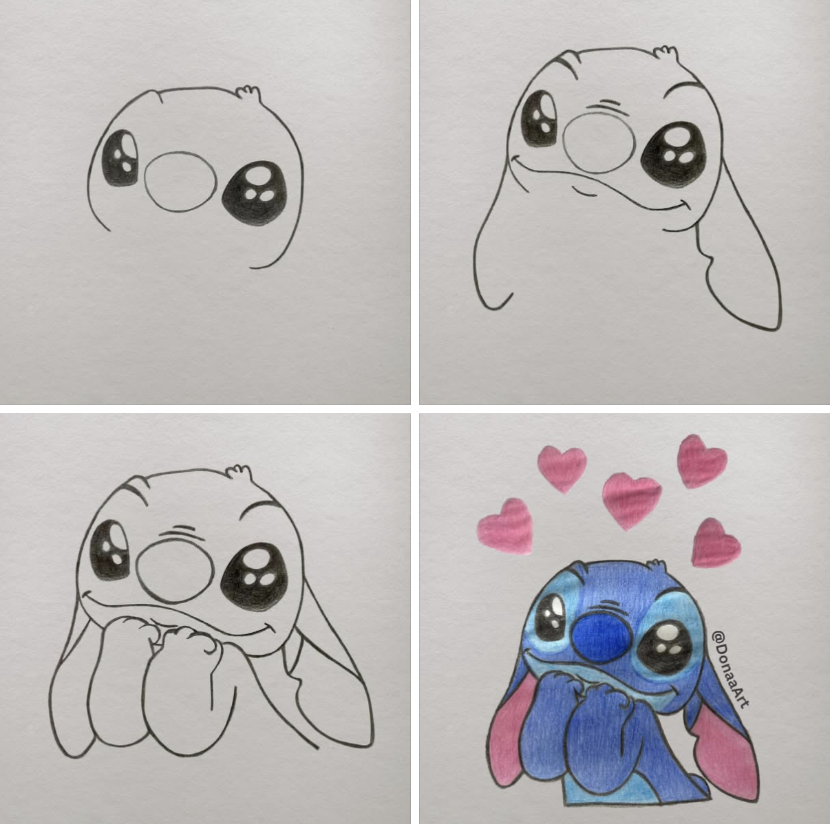 Adorable Stitch Drawing with Cute Hearts