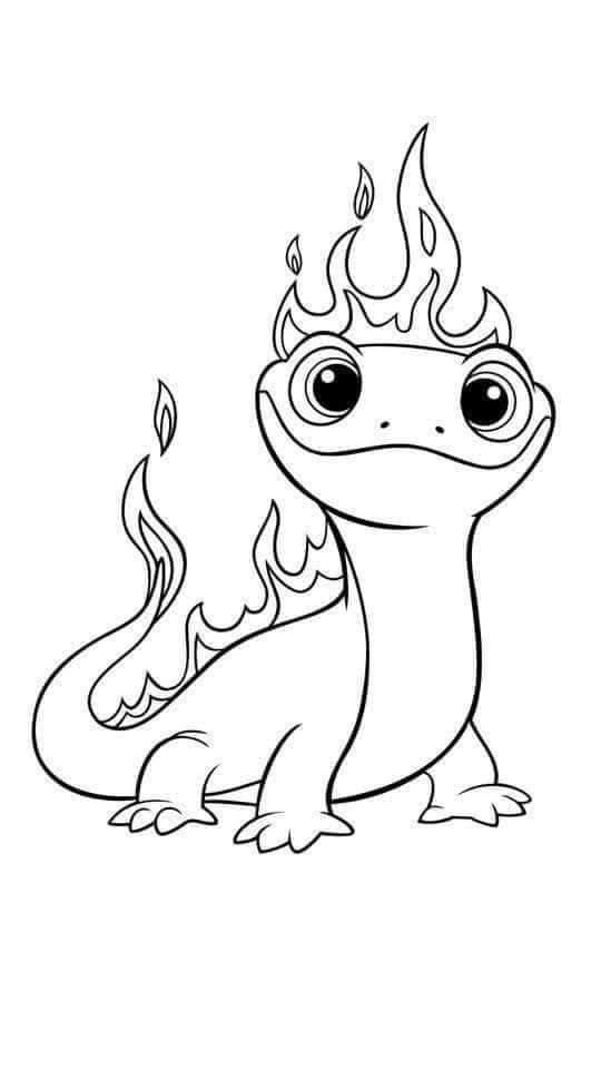 Cute Flame Lizard Drawing for Beginners