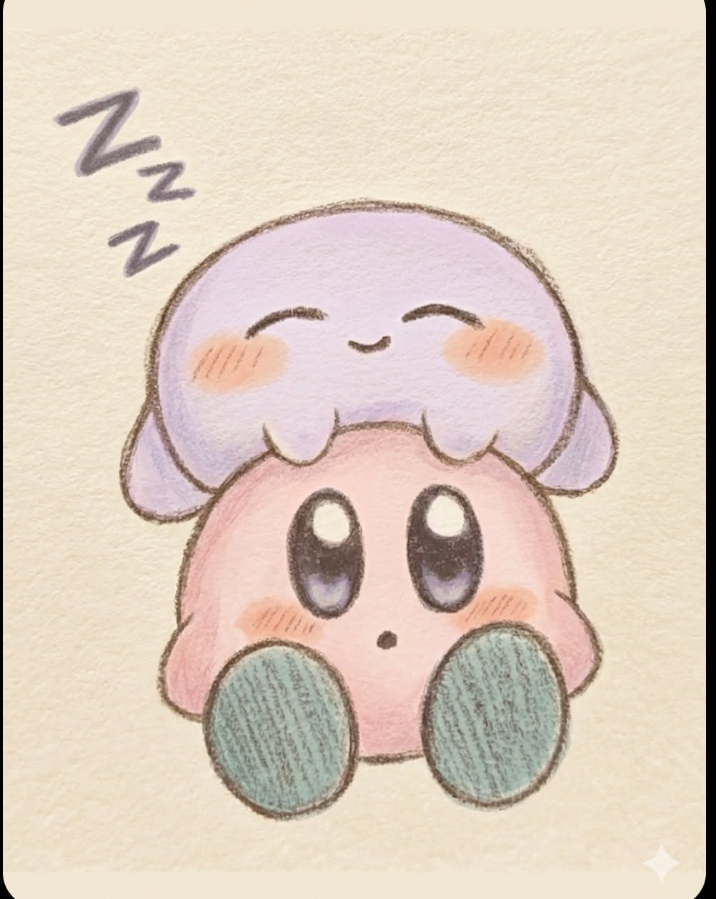 Cute Kirby Drawing with Sleepy Kirby Buddies