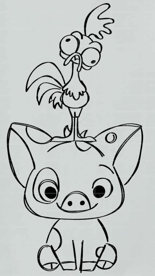 Heihei and Pua Drawing Fun Characters from Moana