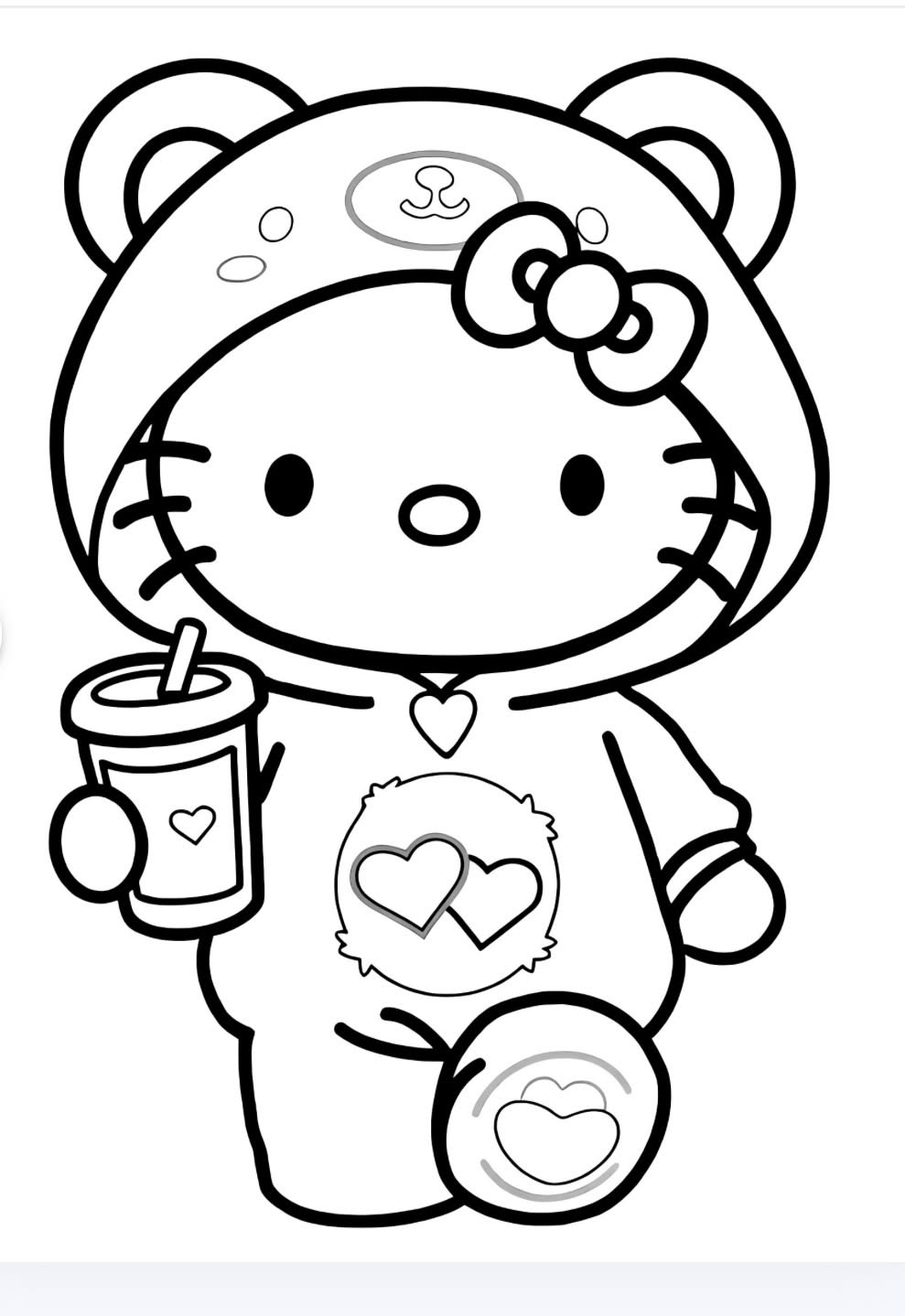 Hello Kitty in Cute Bear Costume Drawing