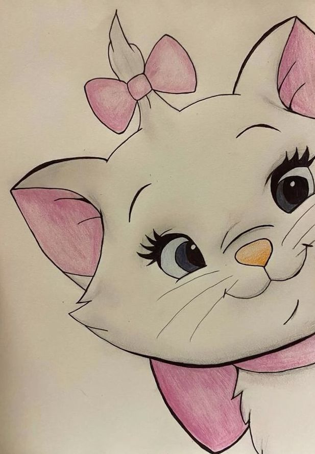 Marie from The Aristocats Drawing Cute Kitten with Bow