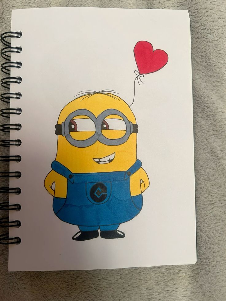 Minion Drawing with Heart Balloon