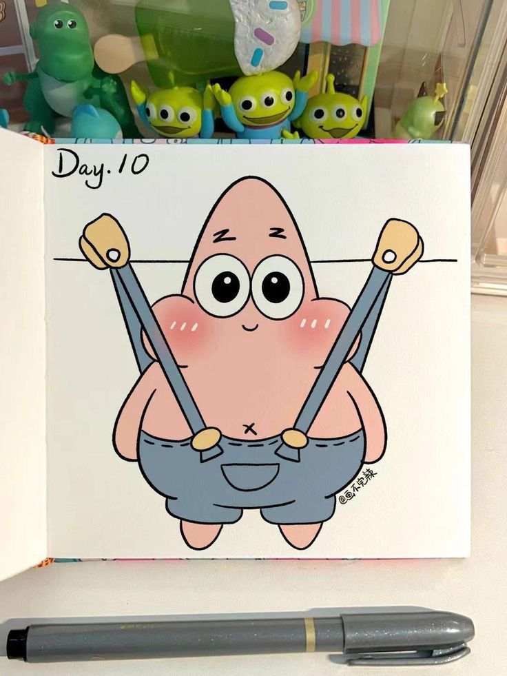Patrick Star Drawing with Suspenders