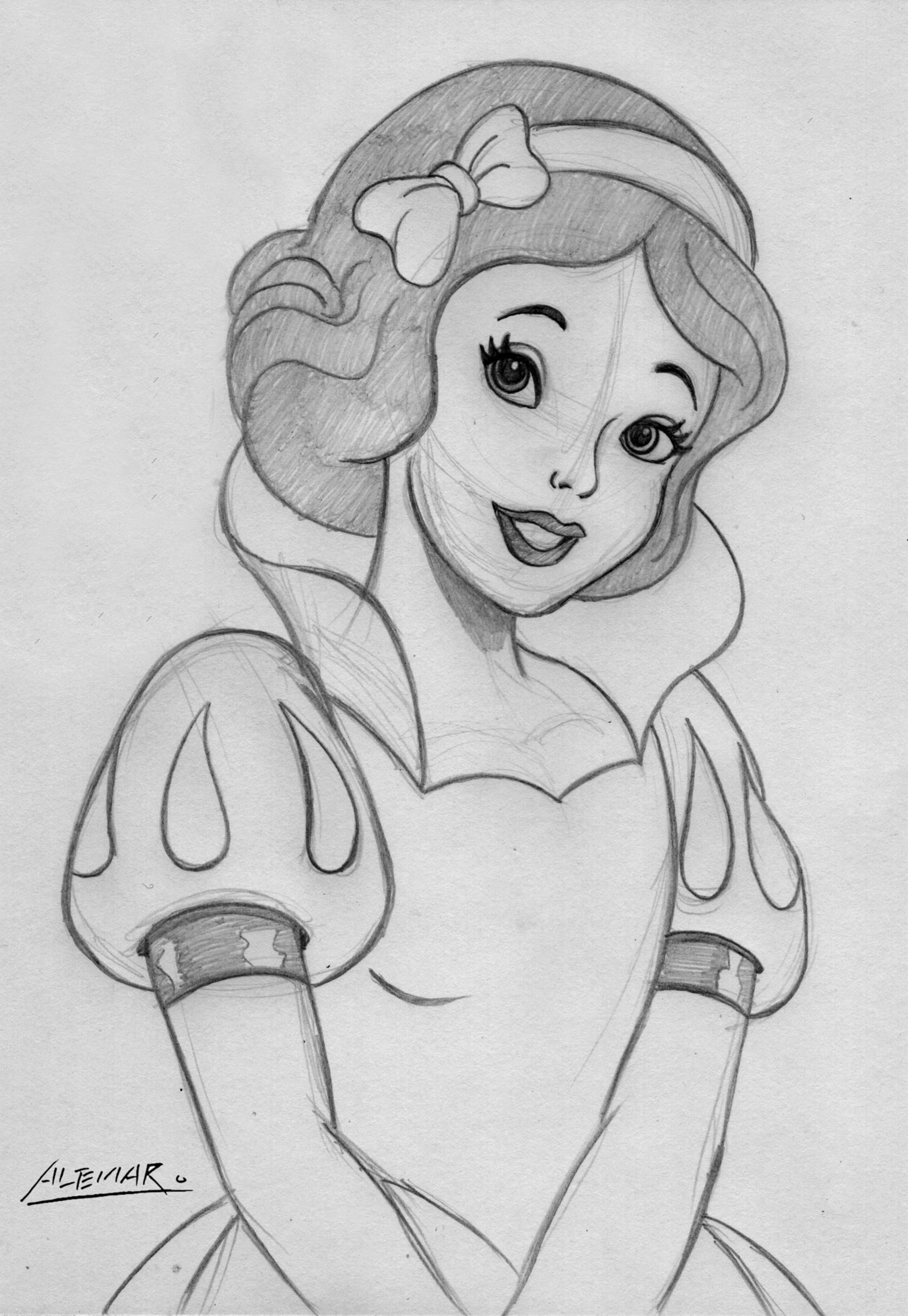 Cartoon Characters to Draw: Snow White Drawing Enchanted Princess