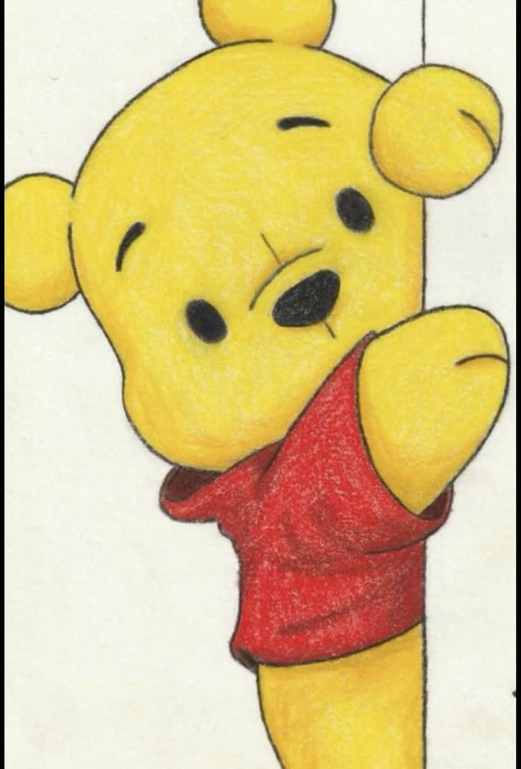 Winnie the Pooh Drawing Adorable Bear with Red Shirt
