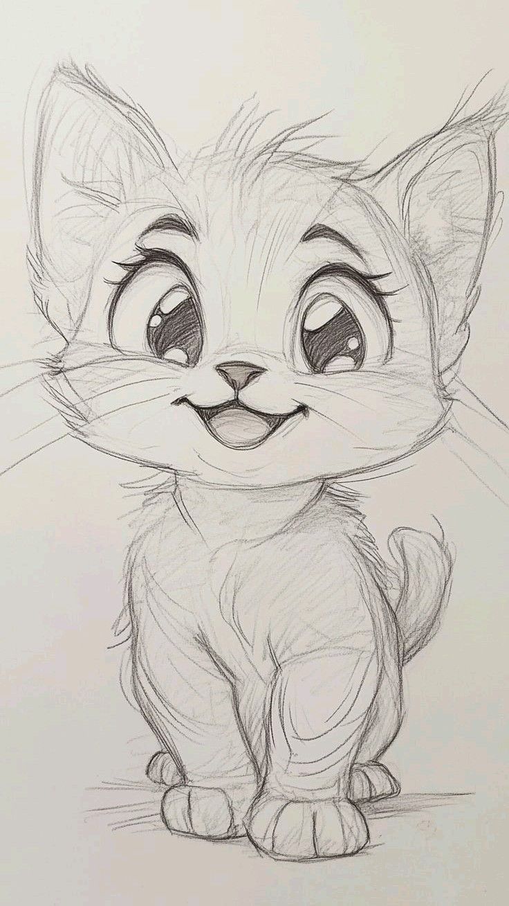 Adorable Cartoon Kitten with Big Eyes